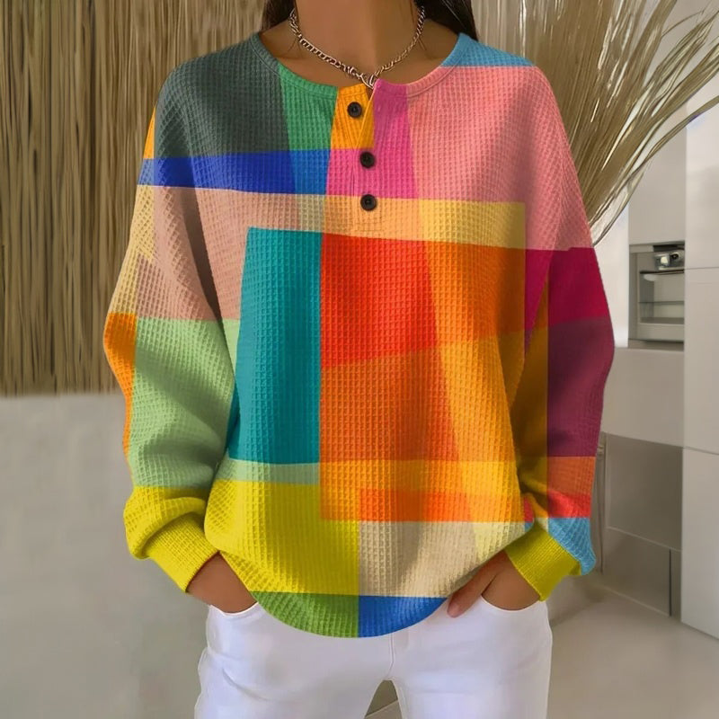 Kolorowa bluza vintage z długim rękawem – styl casual 3D